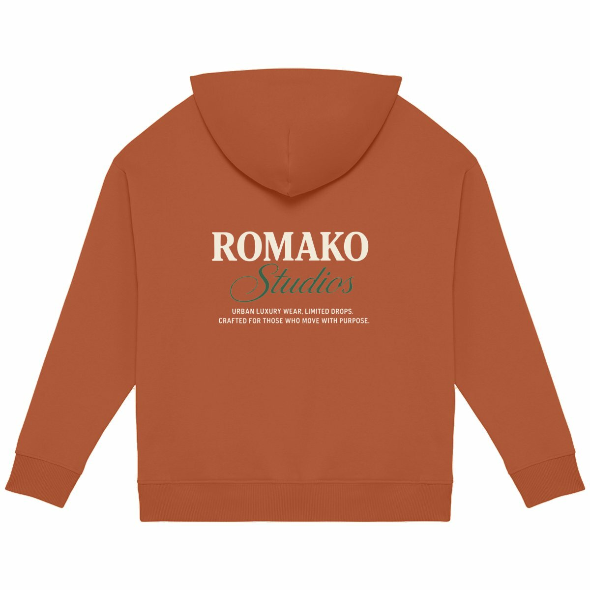 ROMAKO — Sudadera “Studios” - espalda_naranja